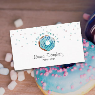 Cartão De Visita Chef de pastelaria de rosca azul com chuvisco aqua