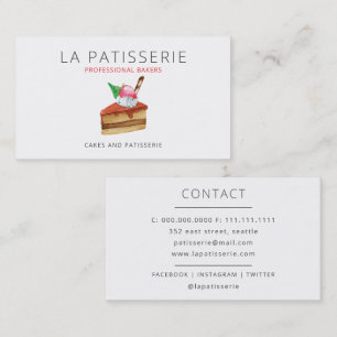Cartão De Visita Chef de pastelaria de torta rosa-rosa moderna