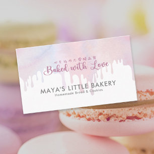 Cartão De Visita Chef de pastelaria rosa pastel gotejante