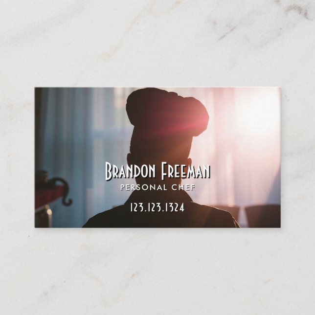 Cartão De Visita Chef de Silhueta Preto Moderno com Flare Claro (Frente)