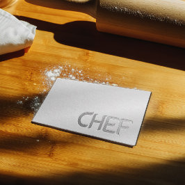 Cartão De Visita Chef de Texto Emboscado de Prata Branca Minimalist