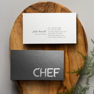 Cartão De Visita Chef de Texto Emboscado Mínimo Moderno de Prata Ne