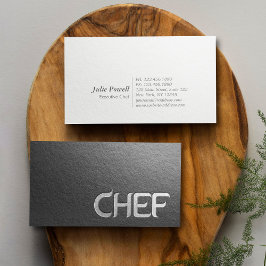 Cartão De Visita Chef de Texto Prateado Preto Minimalista Moderno E