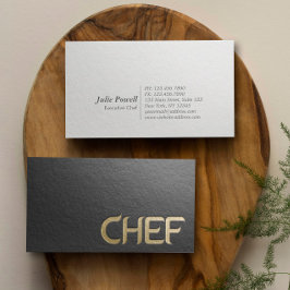 Cartão De Visita Chef de Texto Relevo Dourado e Preto Minimalista M