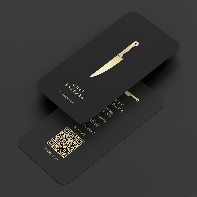 Cartão De Visita Chef Negro Dourado Faca Negra Premium Moderno (Elegant Chef Black Gold Knife Modern Premium Business Card
)
