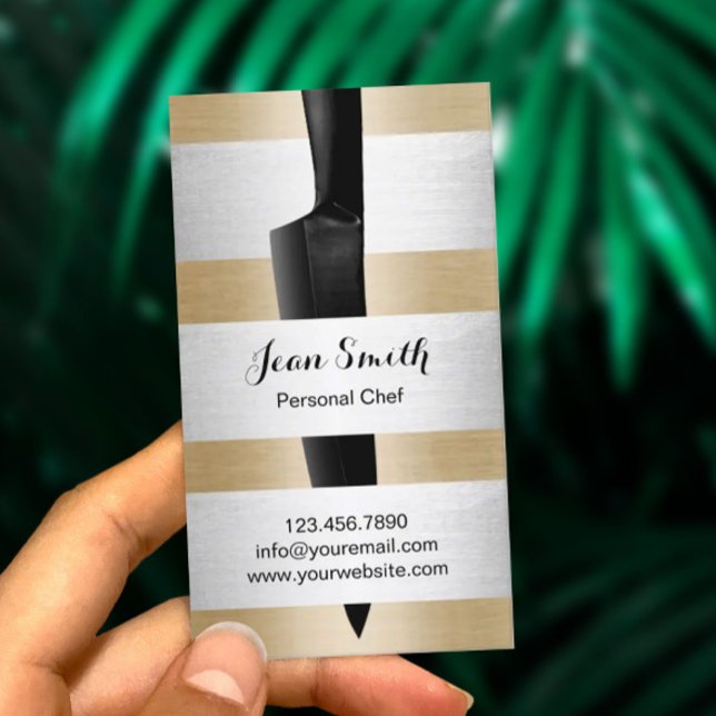 Cartão De Visita Chef Pessoal Catando Faca Preta Dourada Prata (Criador carregado)