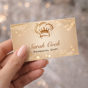 Cartão De Visita Chef Pessoal Chic Glam Catering Brilho Dourado
