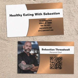Cartão De Visita Chef Pessoal Cobre Escovado Código QR de Foto Pers