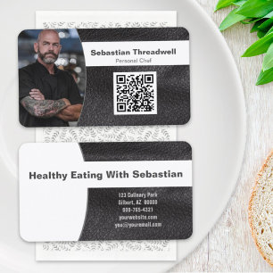 Cartão De Visita Chef Pessoal Couro Sintético Código QR Personaliza