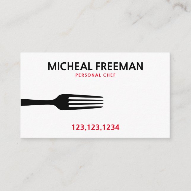Cartão De Visita Chef Pessoal do Forte Vermelho e Branco Moderno (Frente)