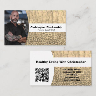 Cartão De Visita Chef Pessoal Tan Pele de Cobra Código QR de Foto P