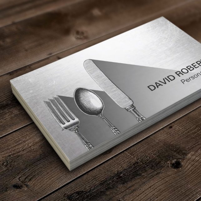 Cartão De Visita Chef Silverware Catering Modern Silver (Criador carregado)