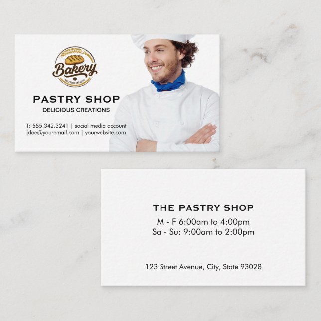 Cartão De Visita Chef Smiling | Bakery Logo (Frente/Verso)