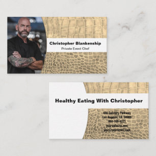Cartão De Visita Chef Tan Couro de Cobra Faux Personalizado Foto