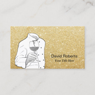 Cartão De Visita Chef Wine Sommelier Modern Dourado Glitter