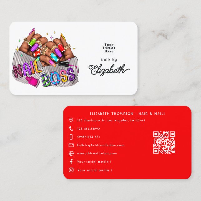 Cartão De Visita Chefe de Unha Negra Vibrante (Frente/Verso)