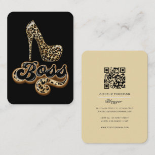 Cartão De Visita Chefe Preto e Dourado do Leopardo Código QR