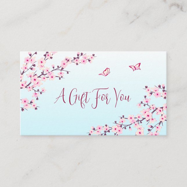 Cartão De Visita Cherry Blossoms Pink Turquoise Gift Card (Frente)