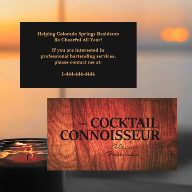 Cartão De Visita Cherry Wood & Black Event Bartender Business Card (Criador carregado)