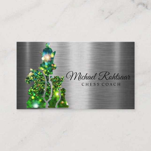 Cartão De Visita Chess Coach King Metalver Faux (Frente)