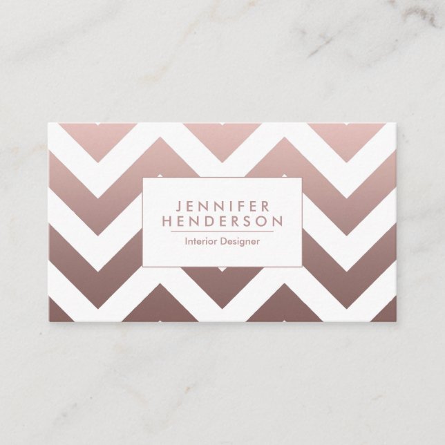 Cartão De Visita Chevrons Dourados rosa (Frente)