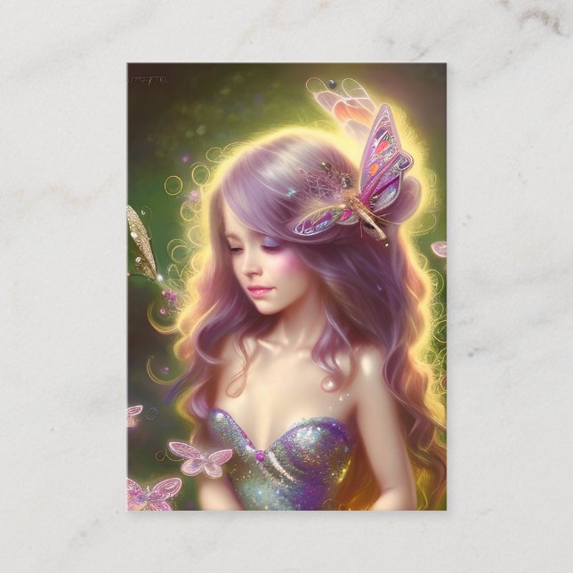 Cartão De Visita Chibi Fairy Girl com cabelo longo e atordoante (Frente)