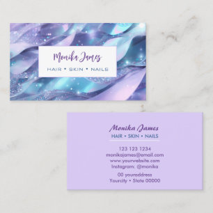 Cartão De Visita Chic Aqua e Violet Lilac Shimmer Glitter