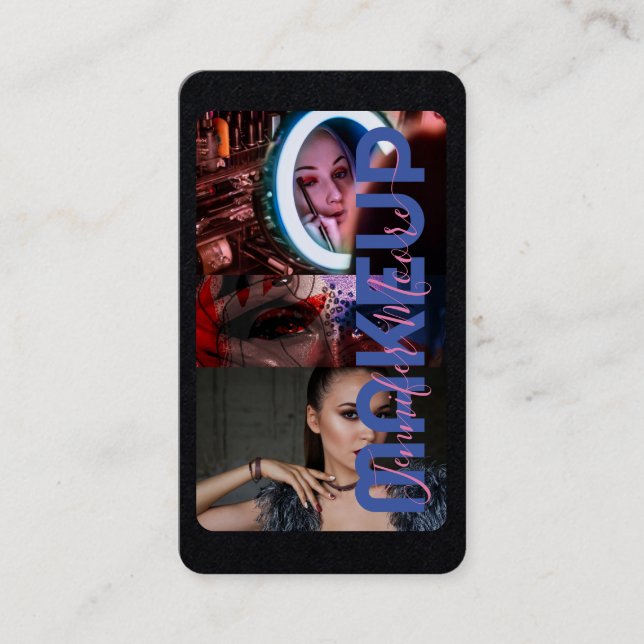 Cartão De Visita Chic Black and Pink 3 Photos Qr Code Beauty (Frente)