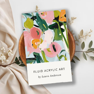 Cartão De Visita Chic Boho Cor - de - rosa azul verde pintado com c