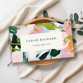 Cartão De Visita Chic Boho Cor - de - rosa azul verde pintado com c