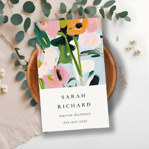 Cartão De Visita Chic Boho Cor - de - rosa azul verde pintado com c