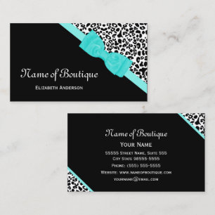 Cartão De Visita Chic Boutique Black and White Leopardo Aqua Ribbon