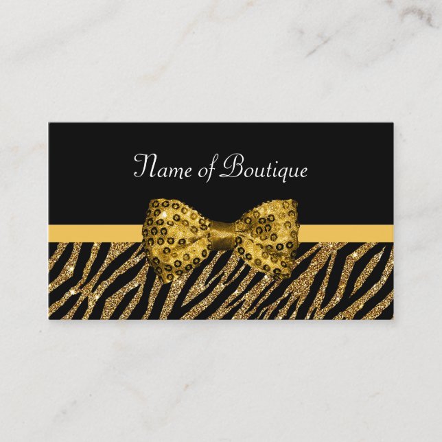 Cartão De Visita Chic Boutique Dourado Zebra Imprime FAUX Glitz Arc (Frente)