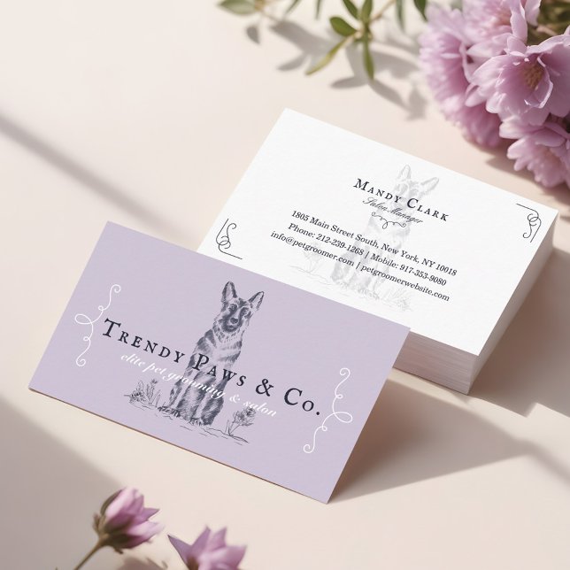 Cartão De Visita Chic Boutique Style Pet Salon German shepherd (Chic Boutique Style Pet Salon German Shepherd Dog Business Card)