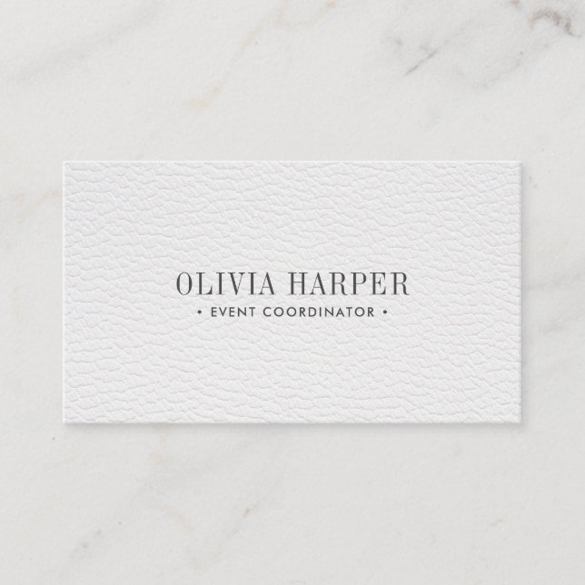 Cartão De Visita Chic Branco | Simples Peles De Couro Elegante (Frente)