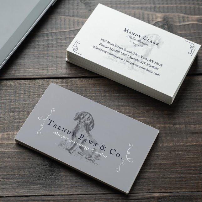 Cartão De Visita Chic Classy Boutique Style Pet Salon Dachshund Dog (Criador carregado)