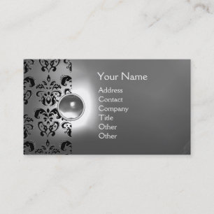 Cartão De Visita CHIC DAMASK GEM MONOGRAM branca
