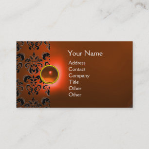 Cartão De Visita CHIC DAMASK GEM MONOGRAM laranja