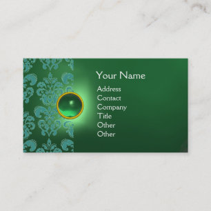 Cartão De Visita CHIC DAMASK GEM MONOGRAM verde azul