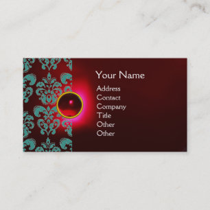 Cartão De Visita CHIC DAMASK GEM MONOGRAM vermelho burgunt azul