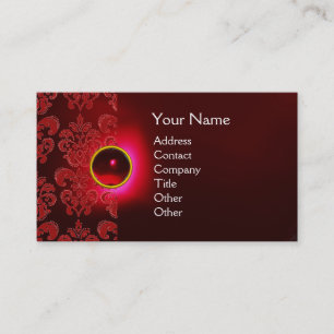 Cartão De Visita CHIC DAMASK GEM MONOGRAMA vermelho burgundy verde