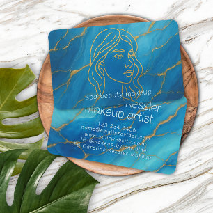 Cartão De Visita Chic Dark Aqua Turquoise Azul Azul Dourado Marmore