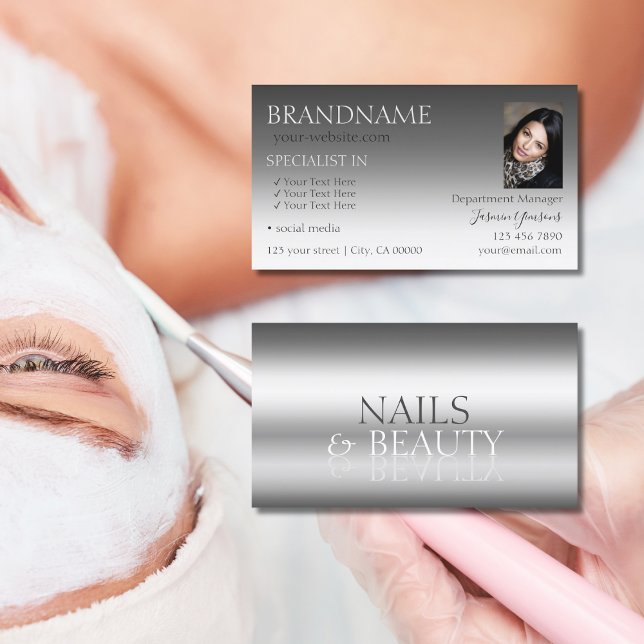 Cartão De Visita Chic de fonte de espelho do Na moda Silver Elegant (Criador carregado)