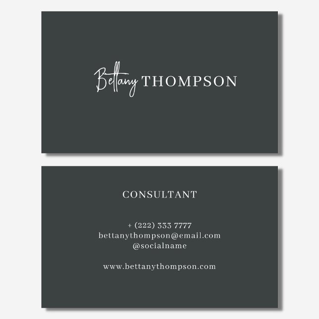 Cartão De Visita Chic de Monograma de Cinzas e Script de Carvão Mod (Criador carregado)
