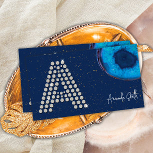 Cartão De Visita Chic Diamond Blue Agate inicial A - Letra Monogram