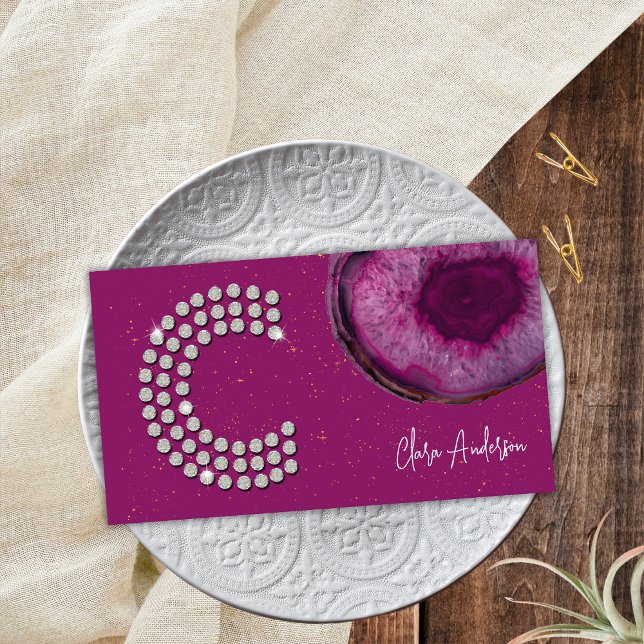 Cartão De Visita Chic Diamond Plum Agate inicial - Letra C Monogram (Front)