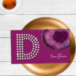 Cartão De Visita Chic Diamond Plum Agate inicial - Letra D Monogram