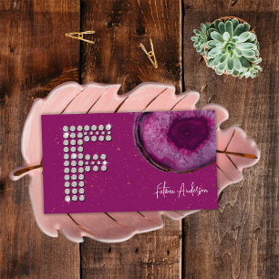 Cartão De Visita Chic Diamond Plum Agate inicial - Letra F Monogram