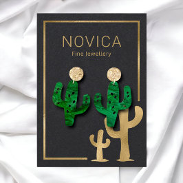Cartão De Visita Chic Dourado Cactus Na Placa De Exibição De Orelha