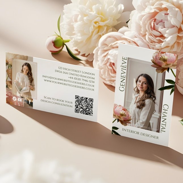 Cartão De Visita Chic Elegant Modern Blush Pink & Gold Floral Photo (Chic Elegant Modern Blush Pink & Gold Floral Photo Business Card)
